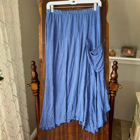 Chalet small Chambray Blue Maxi Skirt Lagenlook Cottagecore Boho crinkle - Picture 1 of 9
